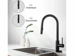 Essebagno Foga Mezclador de fregadero con teleducha extraíble en mate Negro Hot