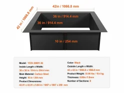 Brasero|Fogata de Jardín, SucceBuy Anillo Cuadrado para Fogata 106,7×106,7 cm de Acero, para Exteriores, con Revestimiento DIY, Anillo para Fogata de Campo