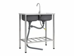 Fregadero|Fregadero de camping doble con grifo de acero inoxidable