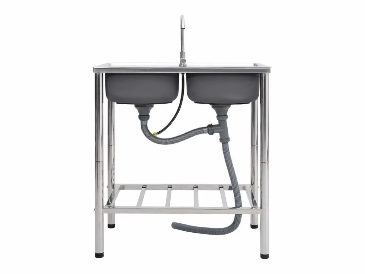 Fregadero de camping doble seno y grifo acero inoxidable ES858518 Plateado Clearance