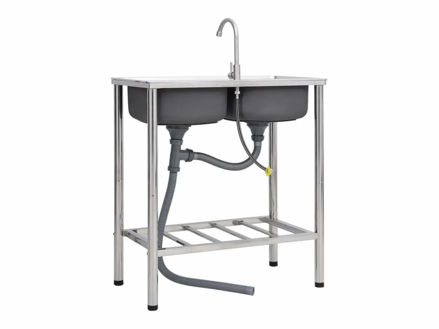 Fregadero de camping doble seno y grifo acero inoxidable ES858518 Plateado Clearance
