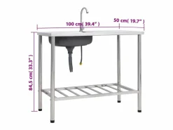 Fregadero de camping individual con grifo de acero inoxidable Plateado Best