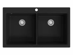 Fregadero de cocina bajo encimera de granito de dos cubetas Negro Best