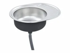Fregadero de cocina con colador y sifón ovalado de acero inoxidable Plateado Discount