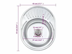 Fregadero de cocina con colador y sifón ovalado de acero inoxidable Plateado Discount