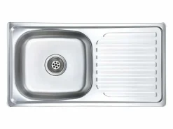 Fregadero de cocina con colador y sifón de acero inoxidable Plateado