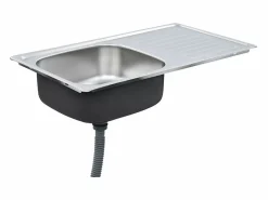Fregadero de cocina con colador y sifón de acero inoxidable Plateado
