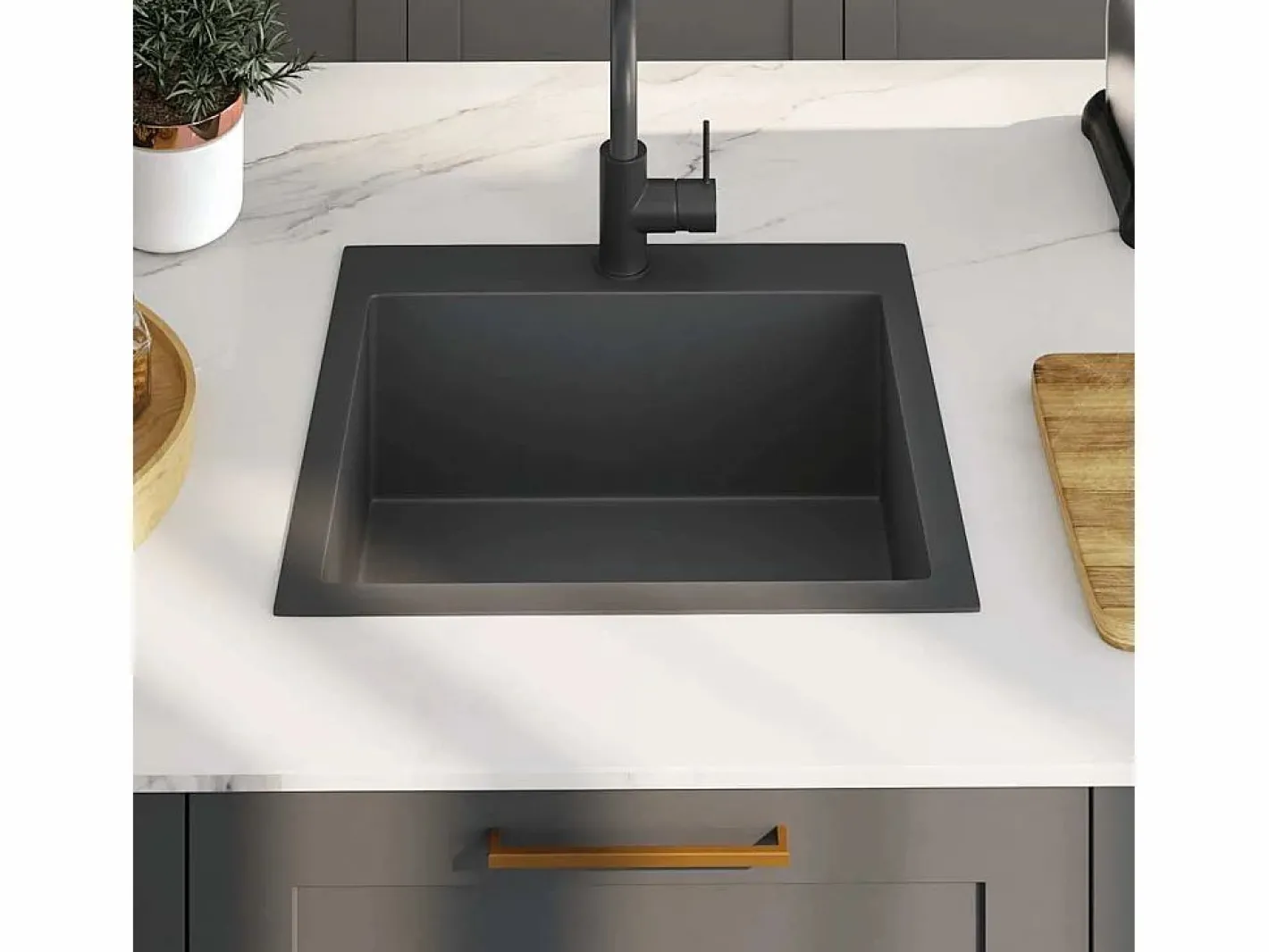 Fregadero de cocina de acero inoxidable hecho a mano Negro