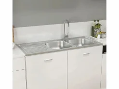 Fregadero de cocina de dos senos de 1200x500x155 mm de acero inoxidable^ Online