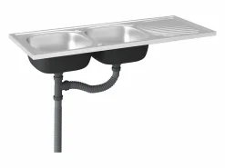 Fregadero de cocina de dos senos de 1200x500x155 mm de acero inoxidable^ Online