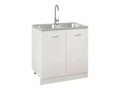Fregadero de cocina de doble seno de acero inoxidable de 800x500x155 mm.^ New