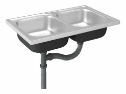 Fregadero de cocina de doble seno de acero inoxidable de 800x500x155 mm.^ New