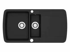 Fregadero de cocina de granito de dos senos Negro Discount