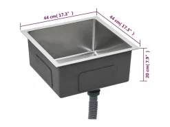 Fregadero de cocina hecho a mano de acero inoxidable Plateado Discount