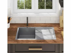 Fregadero de cocina hecho a mano de acero inoxidable Plateado Online
