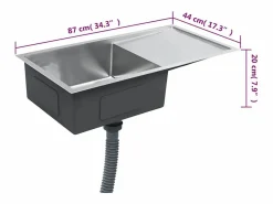 Fregadero de cocina hecho a mano de acero inoxidable Plateado Online