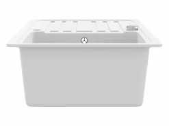 Fregadero de cocina reversible de granito crema de un seno con escurridor^ Online