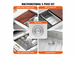 Fregadero de Cocina SucceBuy Estilo Rústico, de Acero Inoxidable 304, de un Solo Seno, 76 x 56 x 23 Cm^ Sale
