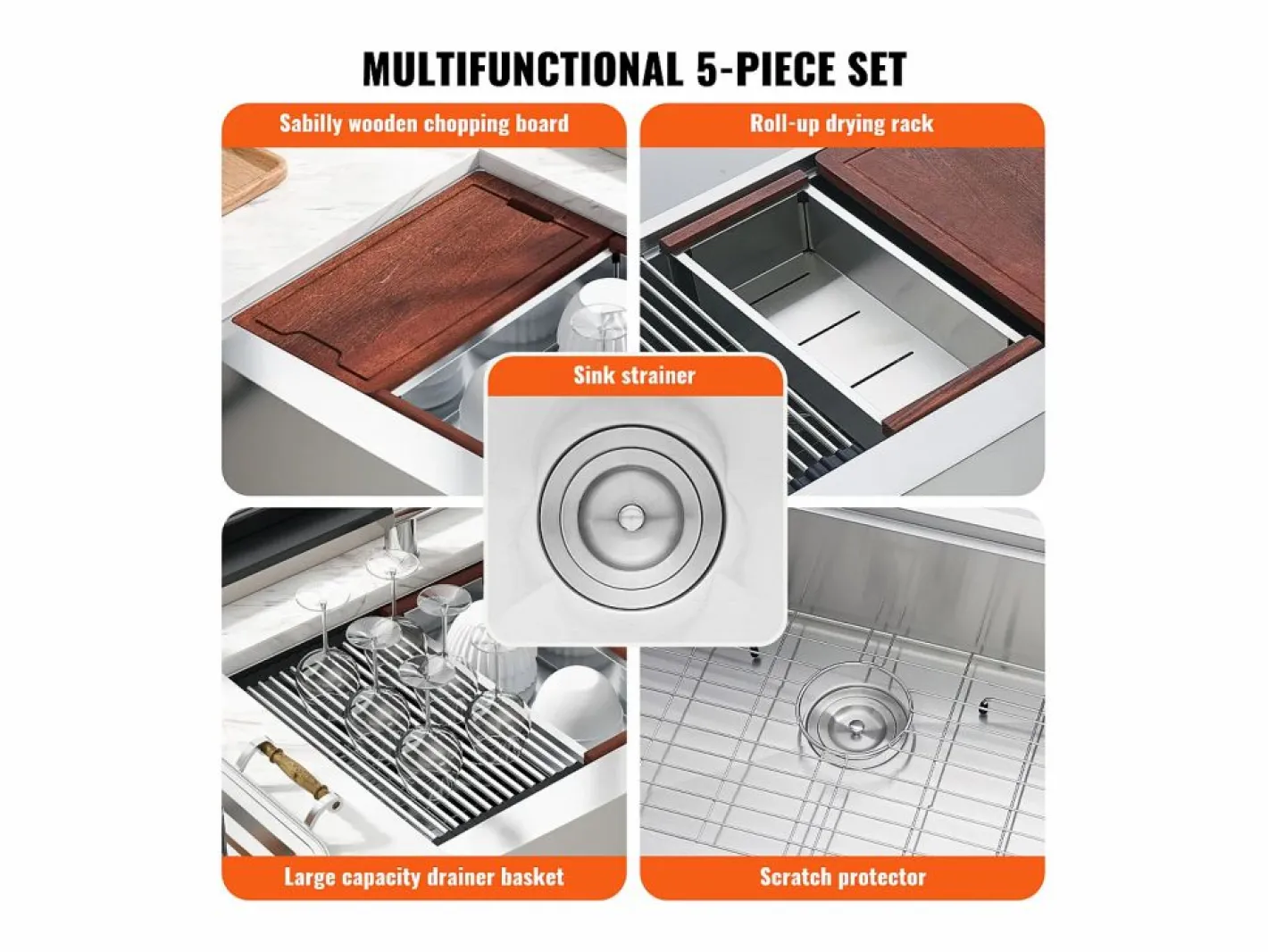 Fregadero de Cocina SucceBuy Estilo Rústico, de Acero Inoxidable 304, de un Solo Seno, 76 x 56 x 23 Cm^ Sale