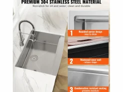 Fregadero de Cocina SucceBuy Estilo Rústico, de Acero Inoxidable 304, de un Solo Seno, 76 x 56 x 23 Cm^ Sale