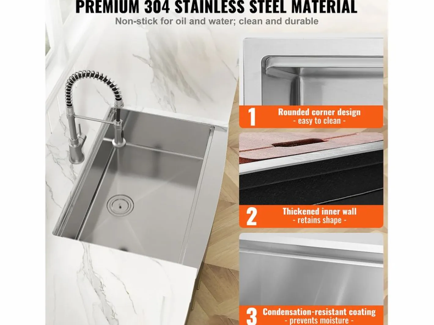 Fregadero de Cocina SucceBuy Estilo Rústico, de Acero Inoxidable 304, de un Solo Seno, 76 x 56 x 23 Cm^ Sale