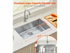 Fregadero|Fregadero de Cocina SucceBuy Fregadero de Cocina de 70 cm, de un Seno y Bajo Encimera, de Acero Inoxidable