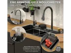 ML-DESIGN Fregadero|Fregadero de cocina 80x46 cm lavabo rectangular antracita acero con accesorios