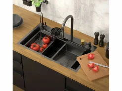 ML-DESIGN Fregadero|Fregadero de cocina 80x46 cm lavabo rectangular antracita acero con accesorios