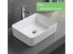 DripeX Fregadero rectangular moderno en cerámica, lavabo de baño, bandeja de lavado , 400x300x135 mm Blanco