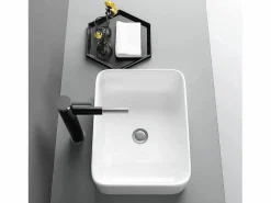 DripeX Fregadero rectangular moderno en cerámica, lavabo de baño, bandeja de lavado , 400x300x135 mm Blanco