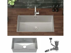 ML-DESIGN Fregadero XXL de cocina un seno 70x40cm lavabo con desagüe y rebosadero Plateado Clearance