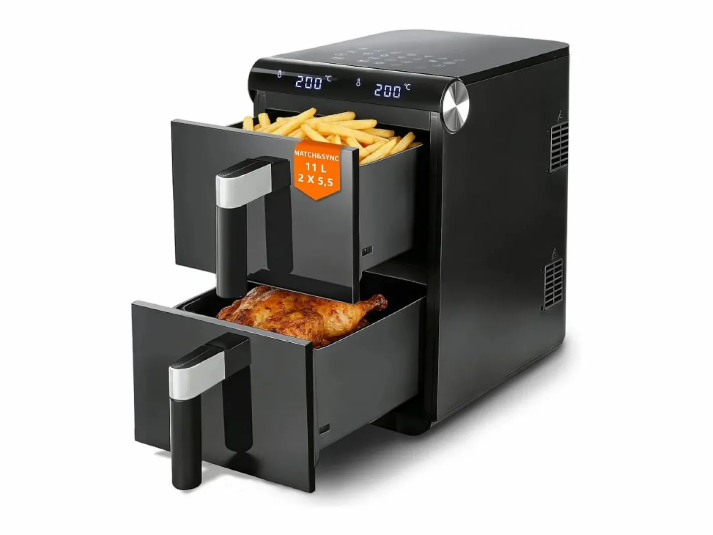 NETTLIFE Pequeño Electrodoméstico|Freidora de aire de 2 compartimentos y 11 L, 13 en 1, doble zona apilada, 2800 W, pantalla táctil, temporizador, cestas aptas para lavavajillas