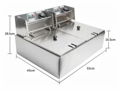 Freidora eléctrica 5000W, tanque doble 12L, 60 ºC a 200 ºC, freidora comercial en acero inoxidable, 55x43x28.5 cm^DripeX