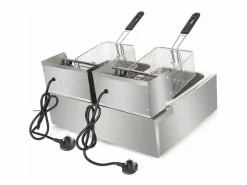 Freidora eléctrica 5000W, tanque doble 12L, 60 ºC a 200 ºC, freidora comercial en acero inoxidable, 55x43x28.5 cm^DripeX