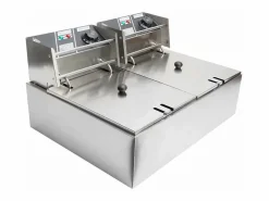 Freidora eléctrica 5000W, tanque doble 12L, 60 ºC a 200 ºC, freidora comercial en acero inoxidable, 55x43x28.5 cm^DripeX