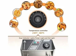 Freidora eléctrica 5000W, tanque doble 12L, 60 ºC a 200 ºC, freidora comercial en acero inoxidable, 55x43x28.5 cm^DripeX