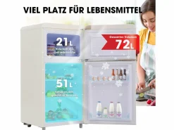 Hauss Spole Electrodomésticos De Frío|Frigorífico estilo retro de 72L con 2 puertas e iluminación LED - Congelador de 21L -