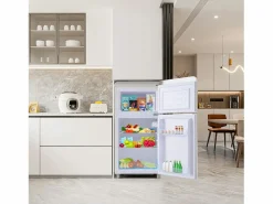 Electrodomésticos De Frío|Frigorífico retro, frigorífico de doble puerta superior e inferior, volumen total de 72 litros, con volumen de congelador de 21 litros, 120 kWh/año, luz LED