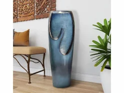 Fuente Agua|Fuente de agua de pared de cristal y poliresina, diseño elegante, color turquesa, para uso interior y exterior (29x34,5x98cm)