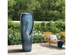 Fuente Agua|Fuente de agua de pared de cristal y poliresina, diseño elegante, color turquesa, para uso interior y exterior (29x34,5x98cm)