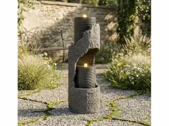 Merax Fuente de jardín para jardín y patio - 34,5 x 34,5 x 100,5 cm - con LED + bomba de agua - Resina - Gris New