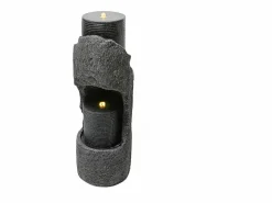 Merax Fuente de jardín para jardín y patio - 34,5 x 34,5 x 100,5 cm - con LED + bomba de agua - Resina - Gris New