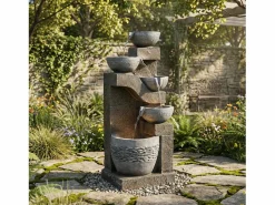 Merax Fuente Agua|Fuente de jardín para jardín y patio - 33,5 x 30,5 x 77,5 cm - con LED + bomba de agua - Resina -