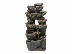 Merax Fuente de jardín para jardín y patio - 40 x 36 x 90 cm - con LED + bomba de agua - Resina - Gris Hot