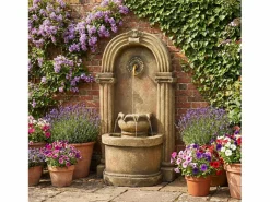 Merax Fuente decorativa de jardín con soporte - 50 x 32 x 90 cm - estilo antiguo - para jardín/estanque/patio/balcón - Resina - marrón Marru00f3n Clearance