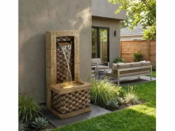 Fuente decorativa de jardín con soporte - 37 x 31,5 x 89 cm - estilo antiguo - 3 estanques con agua corriente - Resina - marrón^Merax Sale