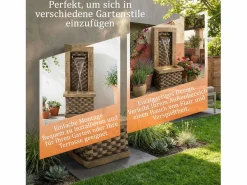 Fuente decorativa de jardín con soporte - 37 x 31,5 x 89 cm - estilo antiguo - 3 estanques con agua corriente - Resina - marrón^Merax Sale