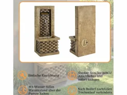 Fuente decorativa de jardín con soporte - 37 x 31,5 x 89 cm - estilo antiguo - 3 estanques con agua corriente - Resina - marrón^Merax Sale