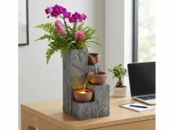 Merax Fuente Agua|Fuente decorativa de jardín con soporte - 27 x 26 x 31 cm - estilo antiguo - 3 estanques con agua corriente - Resina -