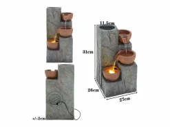 Merax Fuente Agua|Fuente decorativa de jardín con soporte - 27 x 26 x 31 cm - estilo antiguo - 3 estanques con agua corriente - Resina -